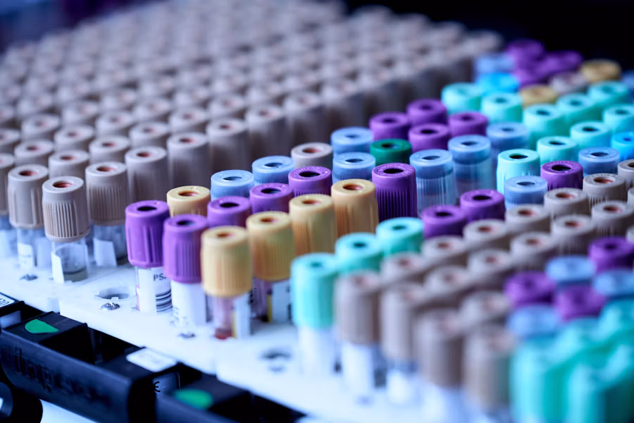 Blood draw vials or lab report on a desk